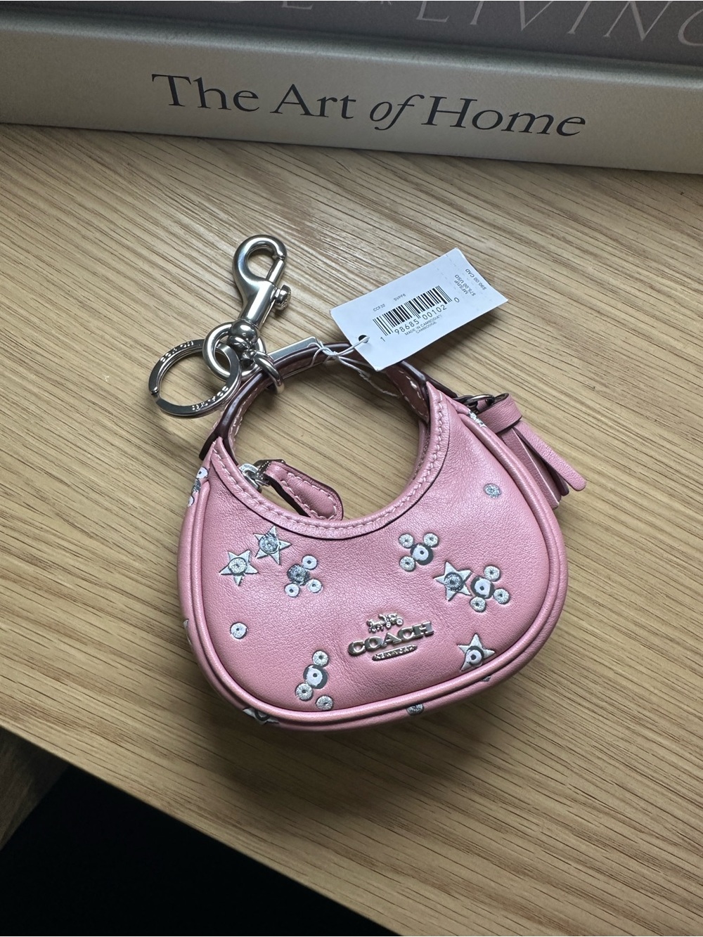 Coach Pink Star-Stud Mini Pouch Keychain